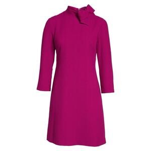 Eliza J Size 6 Pink Crepe Bow Neck Crepe Shift Dress Retro Barbiecore